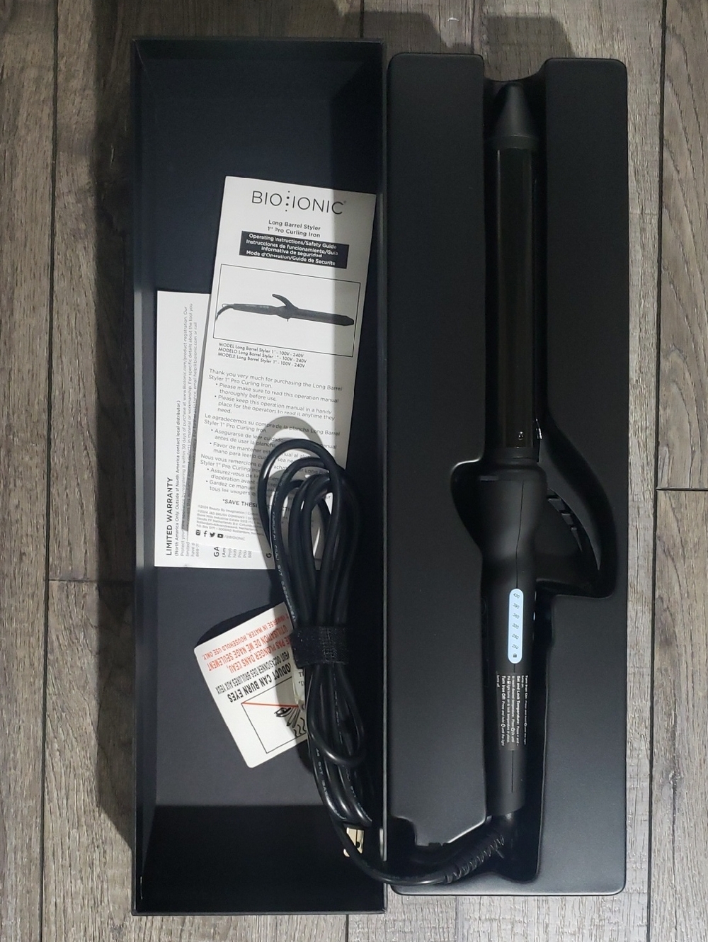 BIO IONIC Long Barrel Styler 1" Pro Curling Iron, tested working.